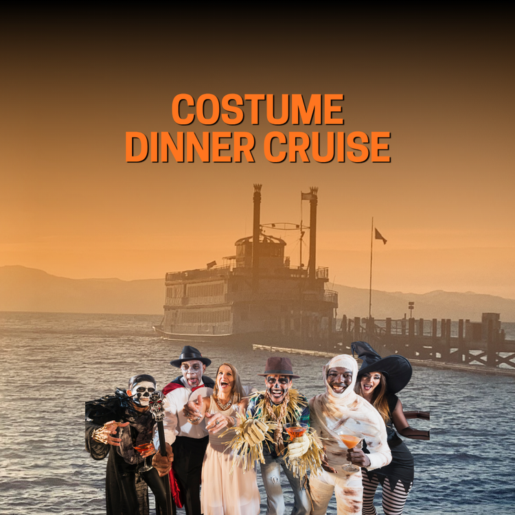 composite image with M.S. Dixie II cruise boat in the background and people costumed as OZ characters in the foreground