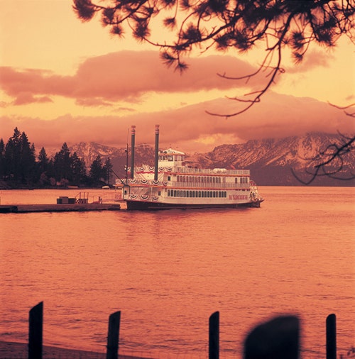 The M.S. Dixie II on Lake Tahoe at sunset