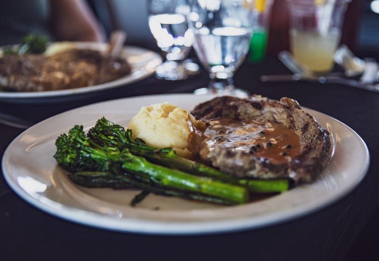 Steak dinner served during the Evening dinner cruise